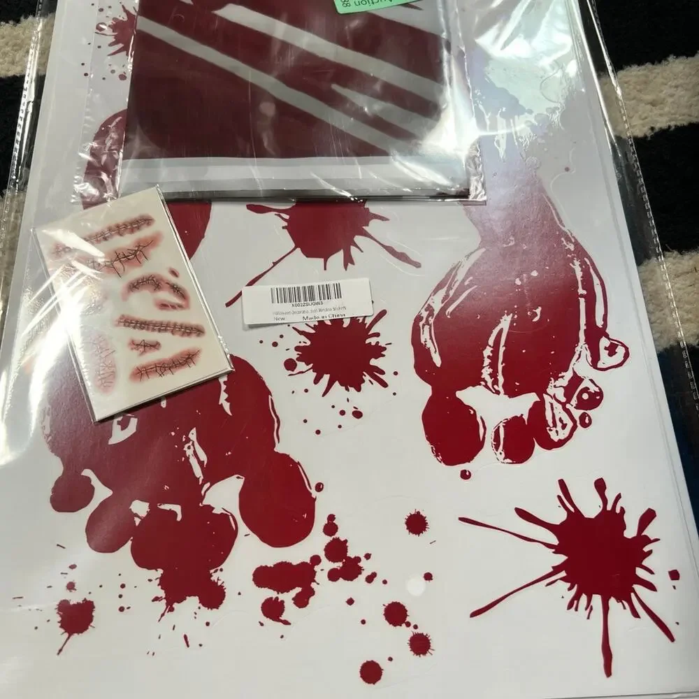 2 pk Halloween Decorations 126 PCS Halloween Window Clings, 8 Sheets Bloody Hand
